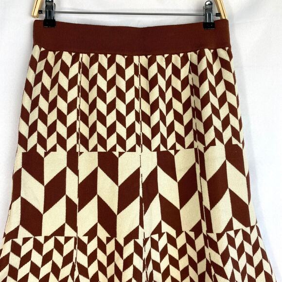 Cider Retro Midi Knit Skirt Women XL Brown Cream Geometric Check Elastic Waist - Picture 3 of 5